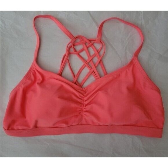 NWOT Go Gossip Sporty Solids Coral M Strappy Lattice-Back Bikini Swim Top #94847 - Picture 1 of 1